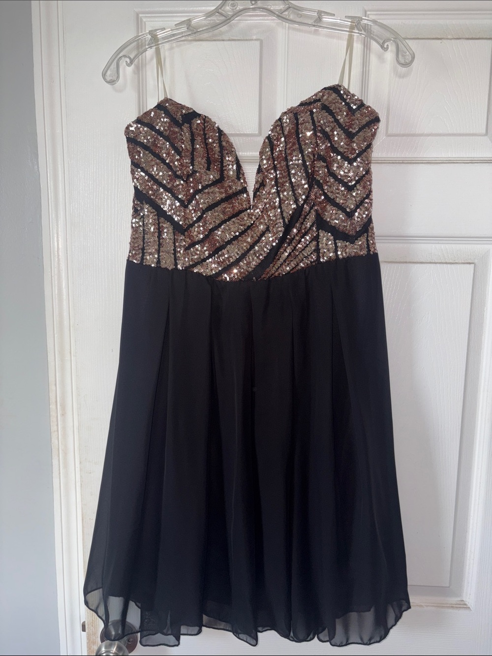 Strapless Black Dress with Gold Sequin Bodice-XL Women’s or 3x juniors